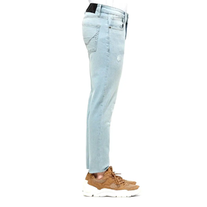 Jean slim bleu clair délavé et déchiré en coton pour homme – Pantalon décontracté coupe skinny pour l'été - Product Image 1