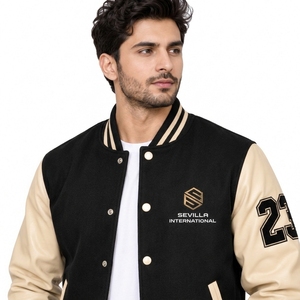 Veste universitaire pour homme en tissu de qualité supérieure, vêtement de mode personnalisé avec manches contrastées, fermeture à boutons-pression sur le devant, avec option OEM - Product Image 5