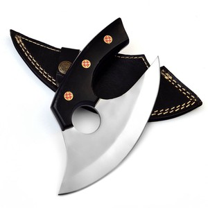 Couteau Ulu en acier à haute teneur en carbone Nordic Forge, fourreau en cuir, manche en résine noire, coupe-pizza, 6-7,9 pouces, ambidextre, industriel - Product Image 3