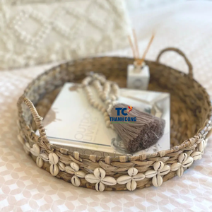 Juego de 2 bandejas de jacinto de agua tejidas a mano marrones rústicas con cubiertas para servir té, pan, café o baño, uso en la sala de estar - Product Image 2