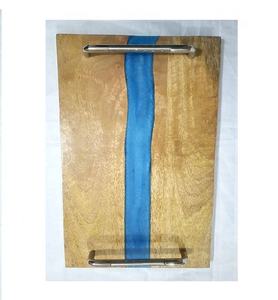 Bandeja de servir de madera de acacia hecha a mano, especial para Eid, bandeja rectangular de madera y resina de diseño popular para servir alimentos en restaurantes y hoteles. - Product Image 3