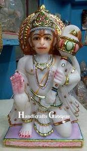 Belle statue de Hanuman en marbre blanc indien, position debout, finition soignée et surface brillante, pour le culte et la décoration de la maison - Product Image 4