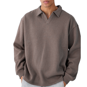 Oversized Turn-down Collar <b>Pullover</b> Solid Color Knitted Cotton Sweatshirt <b>Men</b> Casual Autumn Regular Sleeve Fit - Product Image 1
