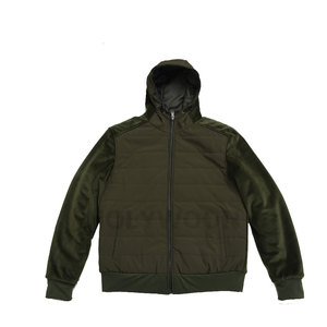 Men's Olive Green Hooded Puffer <b>Jacket</b> Windproof Quilted Zip-Up Casual Winter Coat Regular Fit Polyester <b>Fleece</b> <b>Lining</b> <b>Jacket</b> - Product Image 1