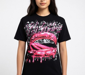 เสื้อยืดโอเวอร์ไซส์ลายกราฟิกปากสีชมพูสไตล์สตรีทแวร์ ผ้าฝ้าย 100% แขนสั้น แฟชั่นฤดูร้อน แบรนด์ดัง - Product Image 5