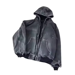 Sudadera con capucha para hombre de gran tamaño, de alta calidad, personalizada OEM, con cremallera, estilo vintage, de mezclilla, desgastada por el sol, con efecto envejecido y lavado ácido. - Product Image 5