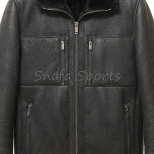 Men's Shearling Leather Bomber <b>Jacket</b> with <b>Canvas</b> Fur Collar Black Faux Fur Lining-Waterproof Windproof Winter Outdoor <b>jackets</b> - Product Image 3