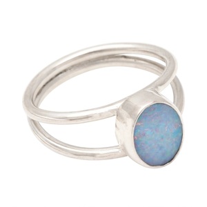 925 Sterling <b>Silver</b> Blue <b>Opal</b> Gemstone <b>Ring</b> Oval Cut Handmade Statement <b>Ring</b> October Birthstone - Product Image 4