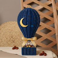 Boîte cadeau en rotin violet durable en forme de montgolfière avec lune croissante pour Ramadan et Aïd, support à chocolat pour enfants, vente en gros OEM