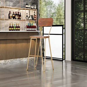 Tabouret de bar moderne en acier noir et cuir pour bar à domicile, hôtel, salle à manger - Mobilier commercial pour usage extérieur - Product Image 1