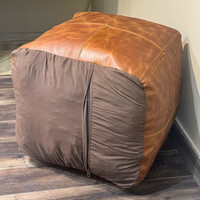 OEM/ODM Nouveau meuble de salon moelleux best-seller Housse de pouf carré marron en cuir véritable repose-pieds repose-pieds