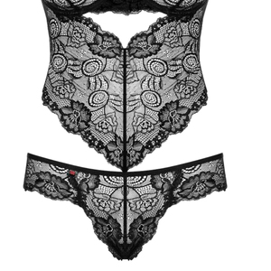 Women's Black Lace Bodysuit Sexy Hollow Out Sheer Shapewear Lingerie Bustier Corset Set - Product Image 2