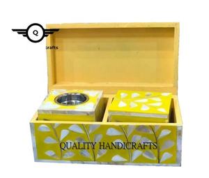 Ensemble de brûleurs d'encens en nacre fabriqués à la main arabe Mubkhar Mop Bone Bakhoor Holder Qualité Religieux Artisanat de l'Inde - Product Image 1