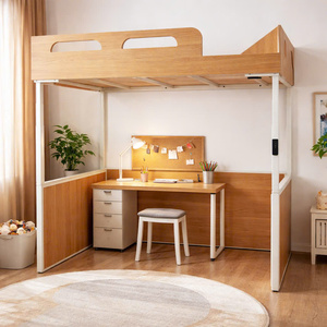 White Metal Loft <b>Bed</b> <b>Frame</b> <b>Platform</b> Bedstead with Side Guard Rails for Home Office Dormitory - Product Image 5