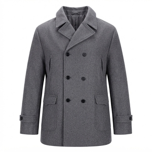 High Quality <b>Men's</b> Woolen <b>Pea</b> <b>Coat</b> Classic Double Breasted Fur Trim Slim Fit Winter Outdoor <b>Coats</b> - Product Image 1