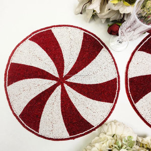 Peppermint Beaded Placemat Handmade Candy Stripe <b>Table</b> <b>Mat</b> Round Charger Plate Christmas Dining <b>Table</b> Decor - Product Image 4