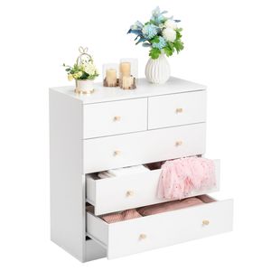 Comò Moderno Semplice a 5 Cassetti in Legno Massello di Quercia con MDF Bianco per Appartamento, Soggiorno, Camera da Letto, con Funzionalità di Stoccaggio e Dettagli in Acciaio Metallico - Product Image 4