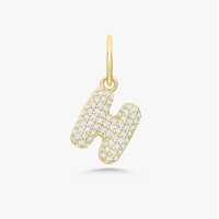 Pendentif Lettre Initiale Bulle Gonflée en Diamant de Laboratoire, Or Massif 14K 18K, Sertissage Pavé, Alphabet 3D Scintillant Personnalisé