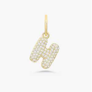 Colgante de letra inicial abombada con diamante cultivado en laboratorio, personalizado, de oro macizo de 14K y 18K, joyería de alfabeto 3D brillante personalizada - Product Image 5