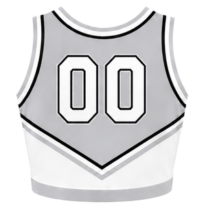 Haut court sans manches gris clair, blanc et noir pour femme, col en V, pour cheerleading, performance athlétique, uniforme d'équipe, compétition sportive - Product Image 2