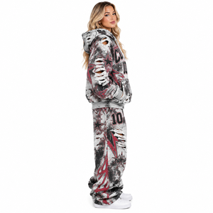 Sudadera Extra Grande para Mujer con Estampado Bordado Desgastado, Tejido de Punto de Mezcla de Algodón, Puños Acanalados para Uso Casual - Product Image 3