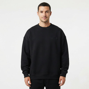 Sudadera con hombros caídos para hombre, de alta calidad, con logo personalizado, de algodón polar, cuello redondo, oversize, negra. - Product Image 1