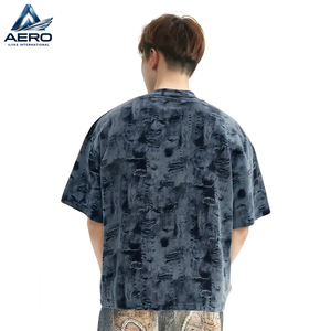 เสื้อยืดลำลองสไตล์เทรนดี้แบบฟอกสี ทรงเข้ารูป แขนสั้น ขายส่งราคาดีที่สุด รับผลิตแบบ OEM ODM สีน้ำเงินล้วน เสื้อยืดผู้ชาย - Product Image 3