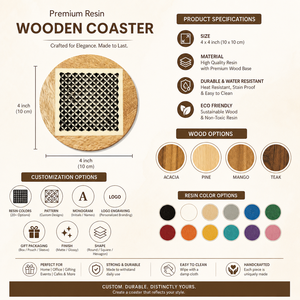 Handmade Wooden Coaster Set <b>Round</b> Modern Design Non-Slip <b>Mats</b> & Pads - Product Image 2