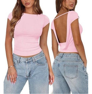 Blusa sexy transpirable para mujer con cuello halter, top corto sin espalda, blusas y camisas ajustadas de verano para mujer - Product Image 5