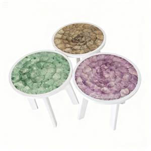 ลดราคา! ของแท้ 100% ผลิตในอินโดนีเซีย โต๊ะกาแฟมุมทรงมินิมอล ทำมือจากเรซิ่นและไม้ พร้อมโครงไม้และฝาปิดเปลือกหอย สำหรับตกแต่งบ้าน - Product Image 2