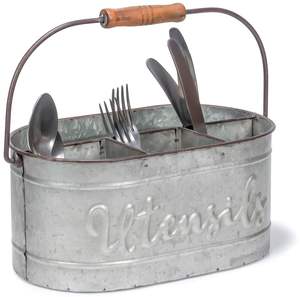 Organisateur de cuisine galvanisé style ferme avec poignée en bois pour serviettes, assiettes, couverts et produits de nettoyage – Vente en gros - Product Image 5