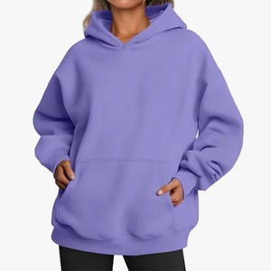 Unisex Oversized Hooded Sweatshirt Solid Purple Fleece Casual Autumn Wear With Front Pocket Regular Fit Knitted Style 2027 - Product Image 1