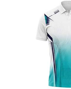 เสื้อโปโลผู้ชายสีขาวและสีฟ้าอมเขียวแขนสั้นพิมพ์ลายกราฟิกไล่เฉดสีชุดกีฬาโพลีเอสเตอร์ระบายอากาศได้เสื้อฝึกซ้อมกอล์ฟแบบลำลอง - Product Image 3