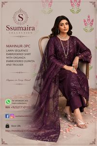 Ensemble 3 pièces Mahnur en mousseline brodée avec chemise, dupatta et pantalon en organza brodé - Product Image 6