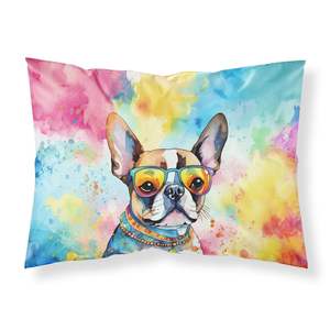 Boston Terrier Hippie Dawg oeuvre décorative Standard taie d'oreiller légère Super douce facile d'entretien housse de coussin - Product Image 1