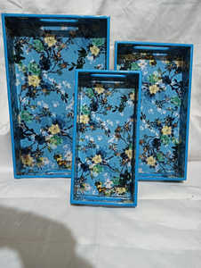 Ensemble 3 plateaux de service en bois imprimés décoratifs écologiques faits à la main, élégants et fonctionnels, multi-usages pour la cuisine à domicile. - Product Image 2