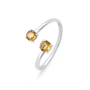 Rhaya Jewels Women's Elegant Luxury Rhodium Plated 925 Sterling <b>Silver</b> Cut Dual Citrine Adjustable <b>Ring</b> Prong Setting <b>Dainty</b> - Product Image 3