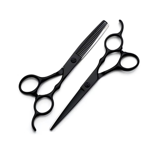 Juego de Tijeras de Peluquería Reutilizables Negras para Múltiples Usos, Hoja Afilada de Acero Inoxidable, 30 Dientes, para Diestros, Mango Largo - Product Image 1