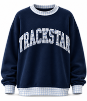 Sweat-shirt d'hiver décontracté surdimensionné à capuche pour femme, bleu marine, avec appliqué à carreaux, en molleton 100 % coton, coupe longue