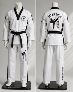 Uniforme de Taekwondo unisexe blanc à manches longues, col en V, respirant, en polyester, pour les arts martiaux, tournoi, extensible, taille haute, entraînement - Product Image 2