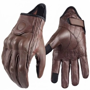 Guantes de Motociclismo de Cuero Vacuno Marrón para Hombre, Compatibles con Pantalla Táctil, Cierre de Velcro - Product Image 5