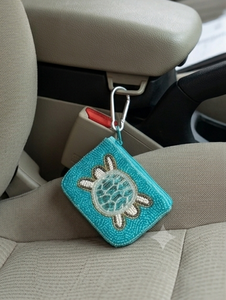 Porte-monnaie en perles motif tortue, style bohème, fermeture éclair, fait main, mini, unisexe, motif turquoise - Product Image 4