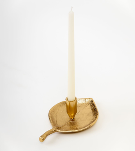 Modern Gold Leaf <b>Candle</b> Holder with <b>Tray</b> Decorative Metal Single <b>Candle</b> Stand for Home & Table Decor - Product Image 2