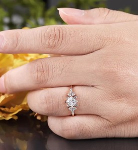 Princess Cut Moissanite 925 Sterling <b>Silver</b> Engagement Wedding Promise <b>Ring</b> Square <b>Solitaire</b> Minimalist Dainty Luxury Party - Product Image 2