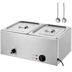 Scaldavivande Professionale Commerciale 24QT 1200W Elettrico a Vapore 2 Vasche in Acciaio Inox Buffet Bain Marie Manuale da Banco 8 - Product Image 1