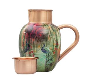 Peacock Design Copper Jug Set With Natural Antibacterial Properties Keep the Peacock Copper Jug Set Handy on Your <b>Desk</b> - Product Image 1
