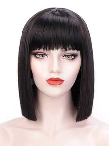 Premium Pure Black Brazilian Remy Hair <b>Bob</b> <b>Wig</b> with for Texture Natural Looking Hairline for Daily Wear Parties Weddings - Product Image 2
