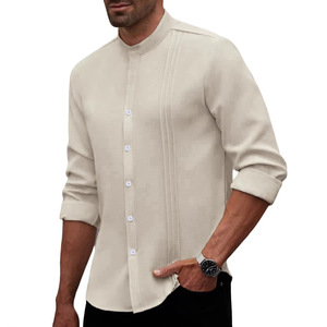Men's White <b>Mandarin</b> <b>Collar</b> Long Sleeve Casual <b>Shirt</b> With Ship Print Digital Printing Poplin Fabric Breathable Spring Style - Product Image 5