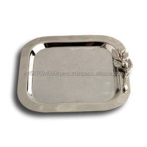 Shaped-Oval <b>Mirror</b> Polished Aluminium Tray With Complete Embossed Design Border Extra Grade Standard Quality Tray for Decoration - Product Image 5