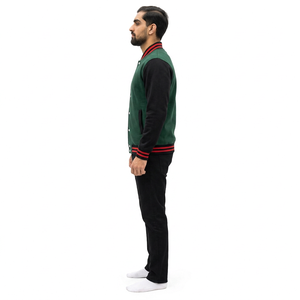 Veste universitaire homme verte et noire, coupe droite, col rabattu, boutonnée, décontractée, couleur unie, polyester et coton, pour l'automne - Product Image 3